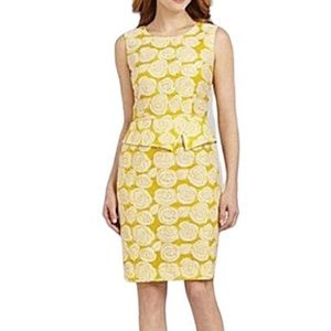 Antonio Melani Yellow White Floral Rose Peplum sleeveless MIDI Dress Size 0